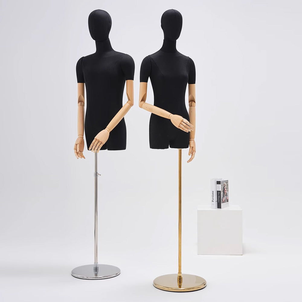 DE-LIANG Male & Female Half Body Mannequin Dress Form – Realistic Torso Display with Wooden Arms