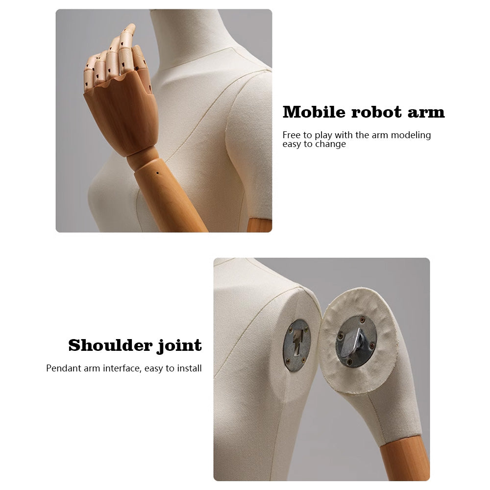 DE-LIANG Male & Female Half Body Mannequin Dress Form – Realistic Torso Display with Wooden Arms