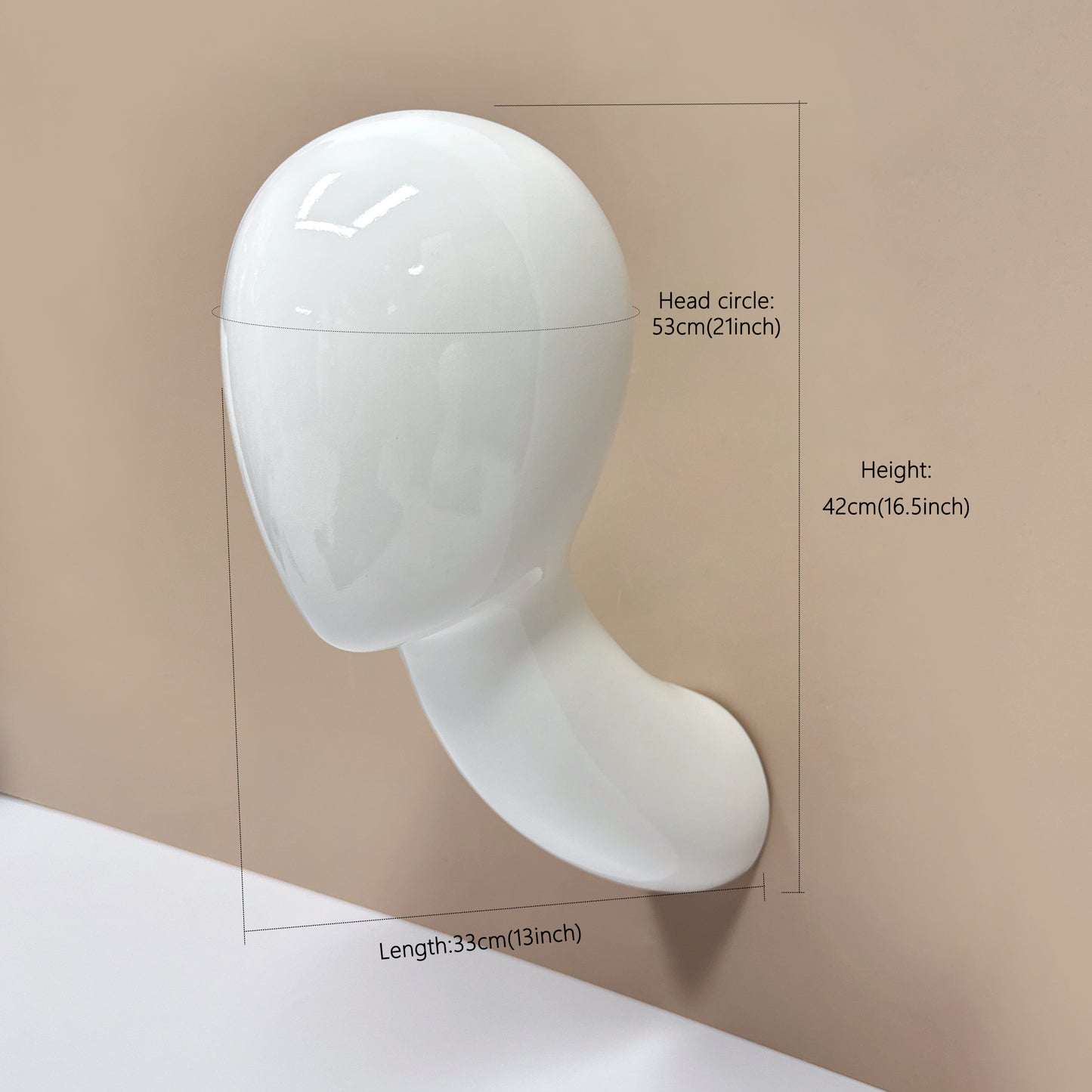 DE-LIANG Wall-Mounted Glossy White Fiberglass Head – Mannequin Head for Wig/Hat & Accessory Display 1PC