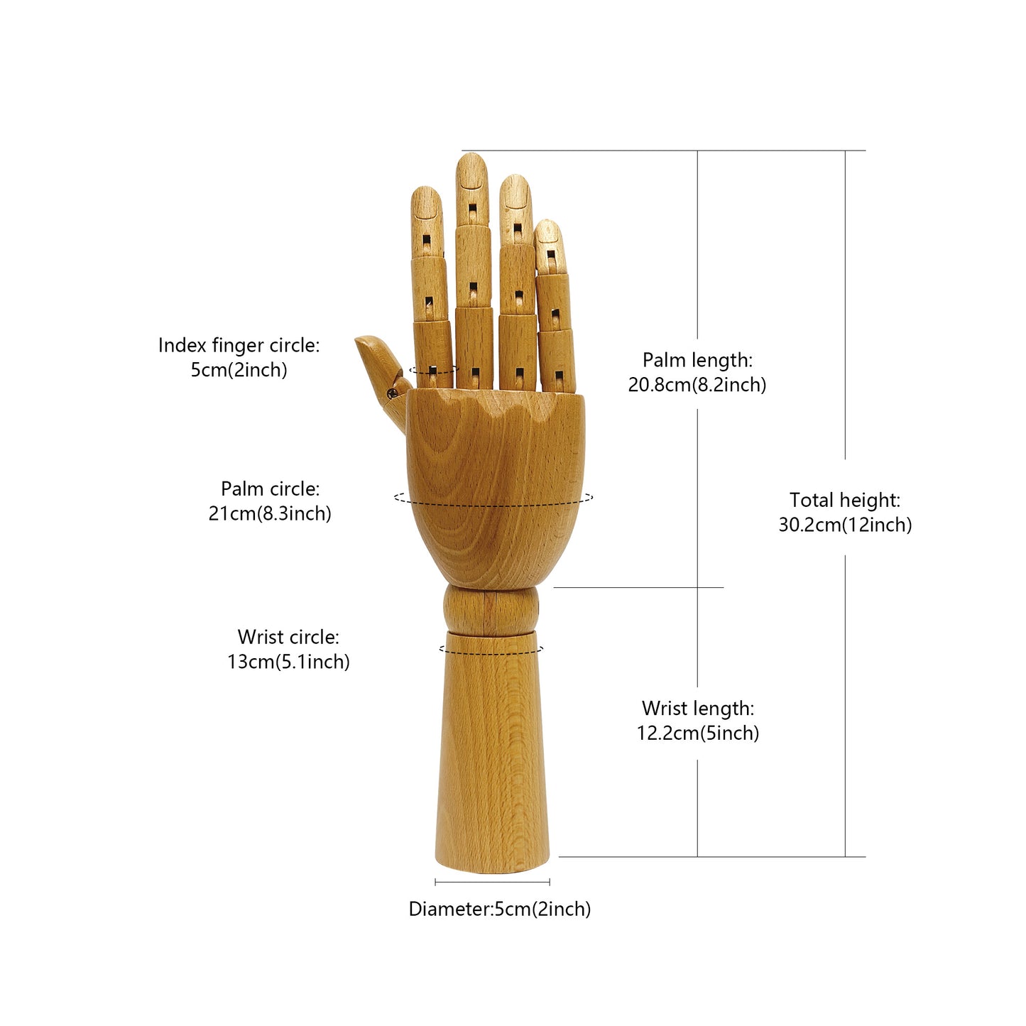 DE-LIANG Wooden Articulated Hand Mannequin – Flexible Wooden Display Hand for Jewelry/Rings/Artistic Styling