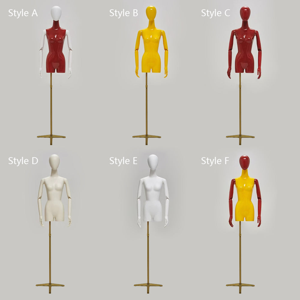 Mannequin de vitrine en velours à demi-corps féminin DE-LIANG, buste féminin avec bras en bois, mannequin de vitrine DL0040