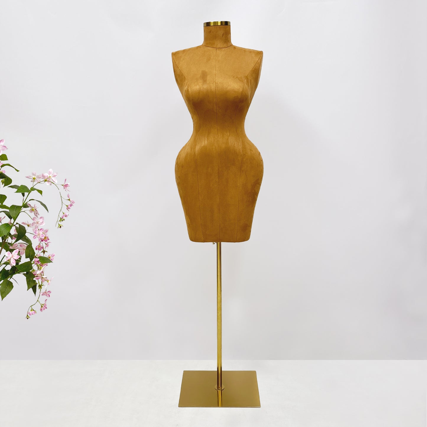 DELIANG Large Brown Suede Fiberglass Female Torso Mannequin – Headless Half Body Dress Form for Fashion Display