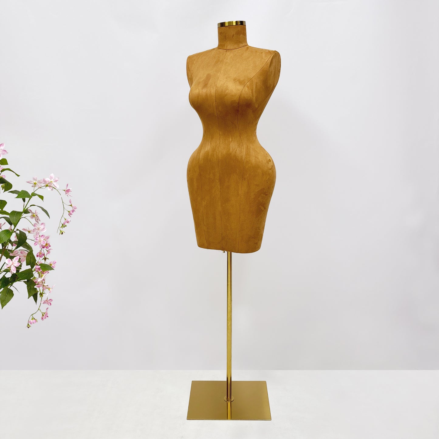 DELIANG Large Brown Suede Fiberglass Female Torso Mannequin – Headless Half Body Dress Form for Fashion Display