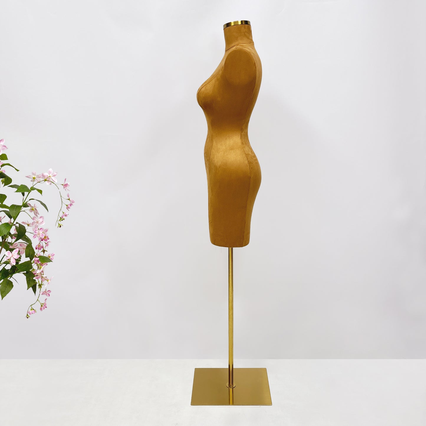 DELIANG Large Brown Suede Fiberglass Female Torso Mannequin – Headless Half Body Dress Form for Fashion Display