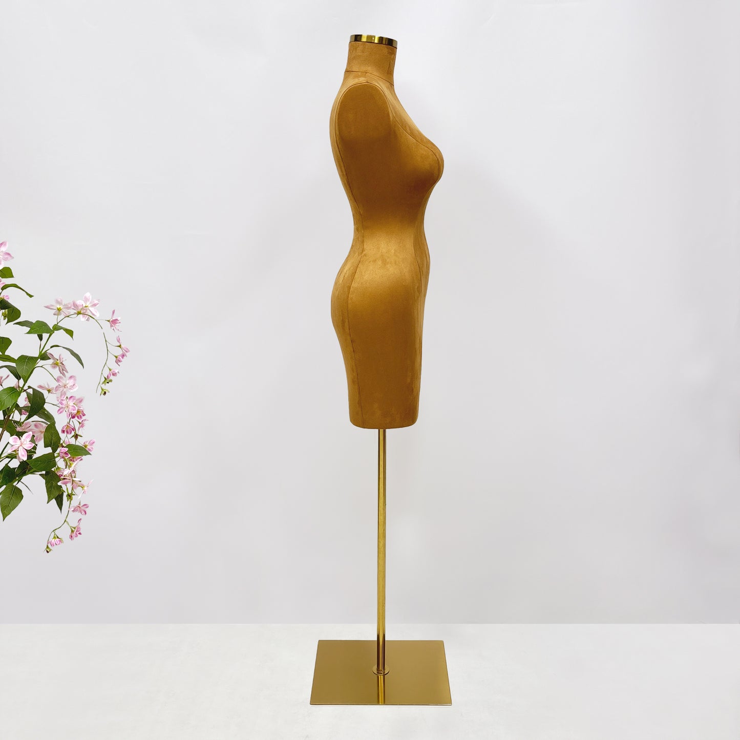 DELIANG Large Brown Suede Fiberglass Female Torso Mannequin – Headless Half Body Dress Form for Fashion Display