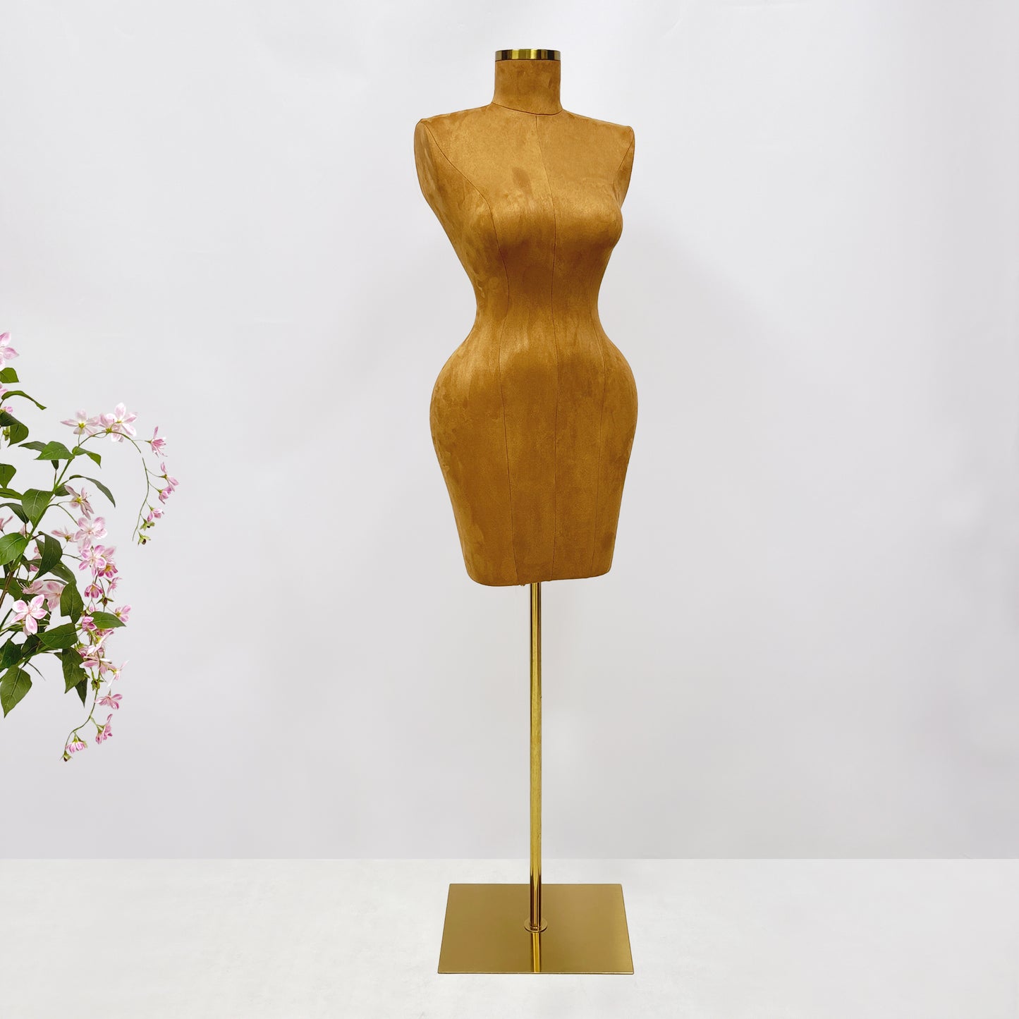 DELIANG Large Brown Suede Fiberglass Female Torso Mannequin – Headless Half Body Dress Form for Fashion Display
