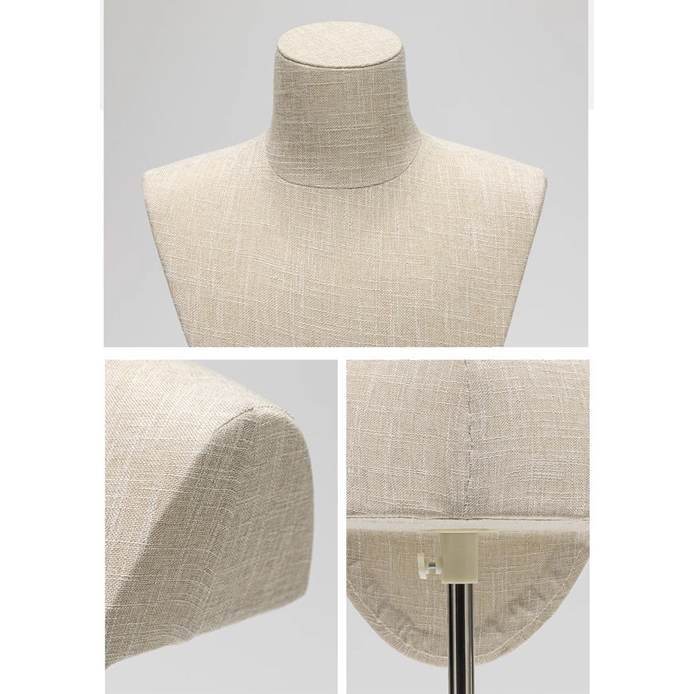 DELIANG Bamboo Linen Jewelry Display Bust – Tabletop & Floor Necklace Stand for Window Accessories Display