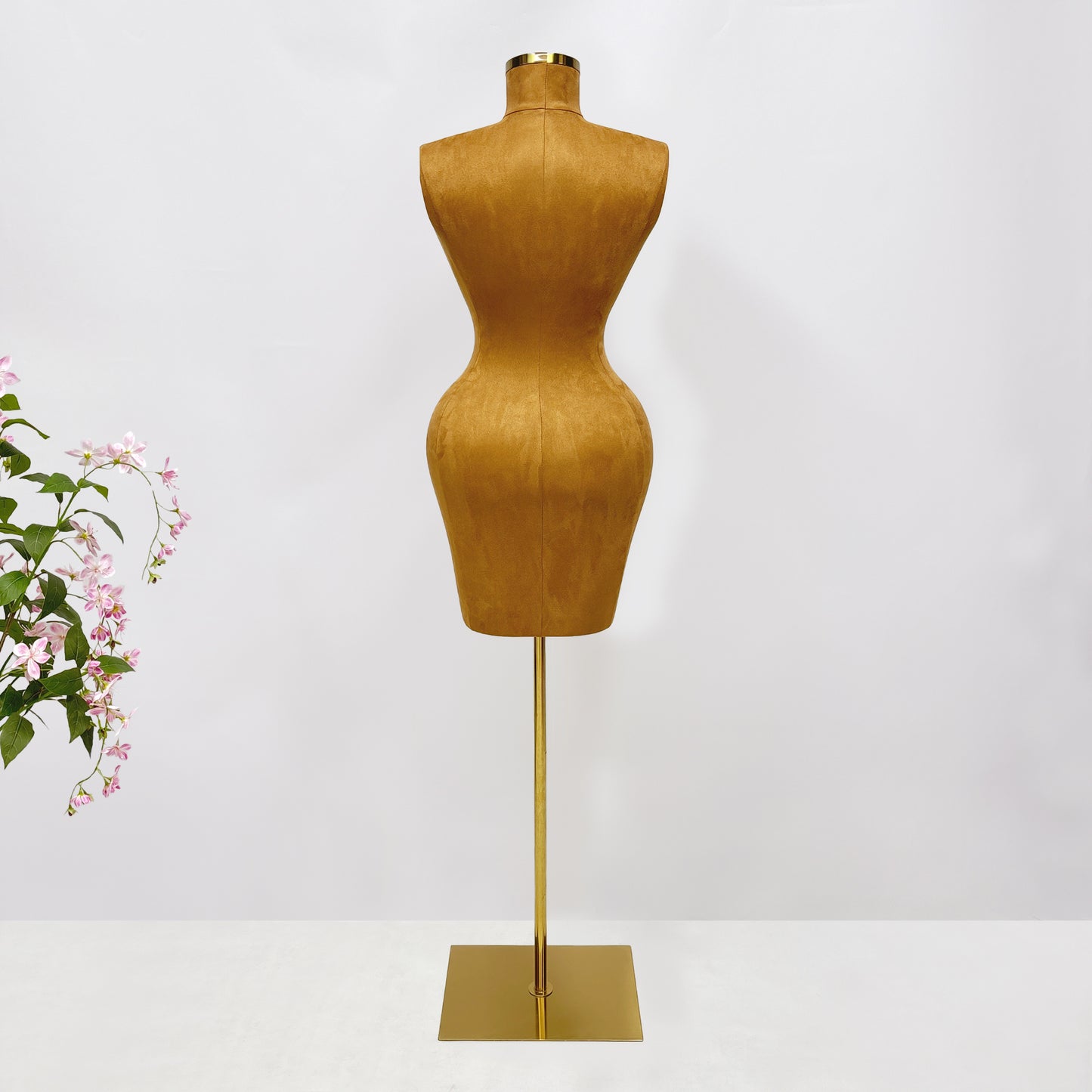 DELIANG Large Brown Suede Fiberglass Female Torso Mannequin – Headless Half Body Dress Form for Fashion Display