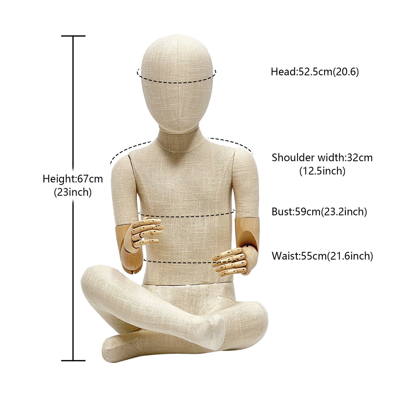 DELIANG Sitting Kids Mannequin – SML Size Canvas Child Dress Form With Wooden Arms