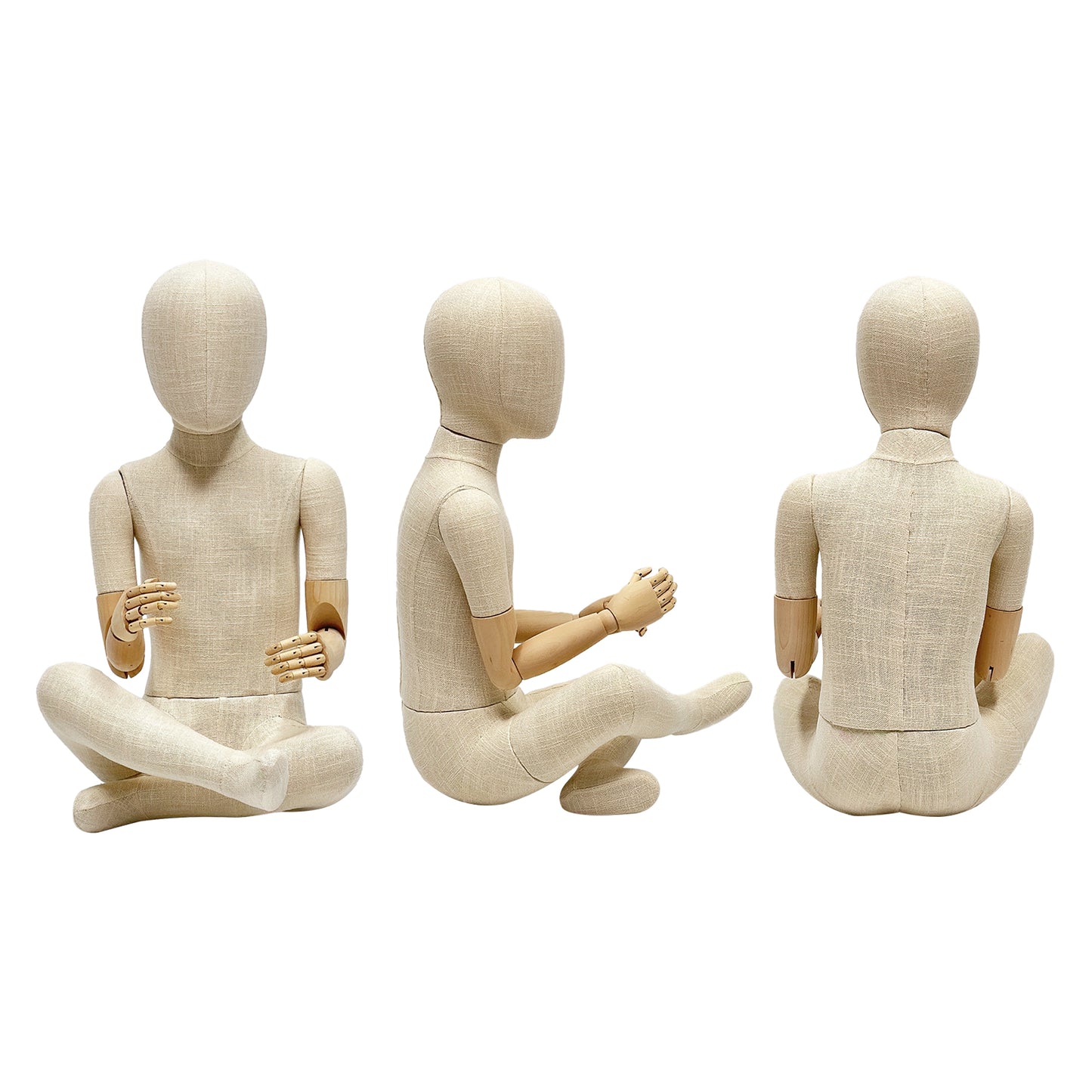 DELIANG Sitting Kids Mannequin – SML Size Canvas Child Dress Form With Wooden Arms