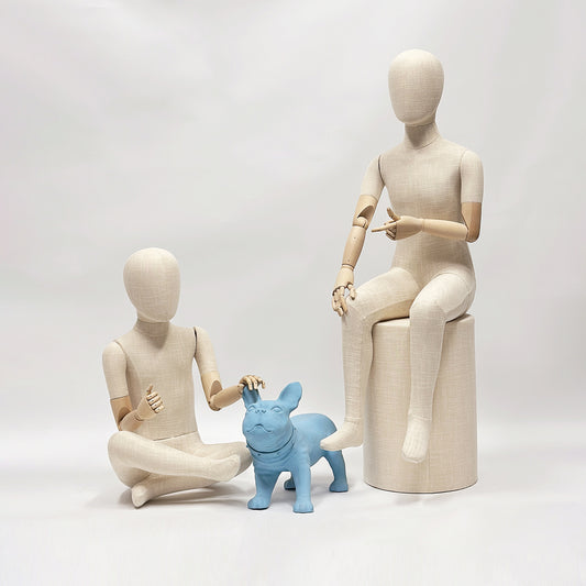 DELIANG Sitting Kids Mannequin – SML Size Canvas Child Dress Form With Wooden Arms