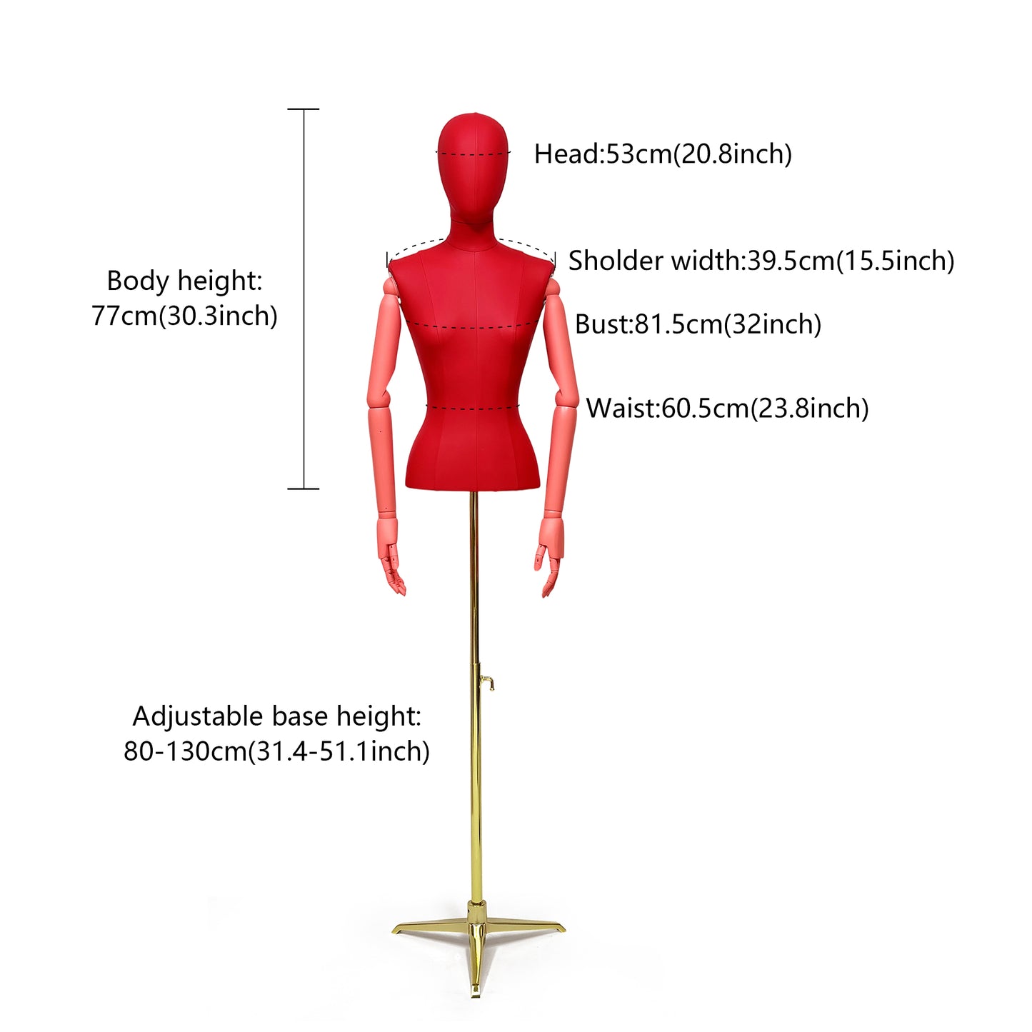 DE-LIANG Leather Female Half Body Mannequin with Arms & Gold Base – Luxury Dress Form Torso, Fiberglass Display Model for Boutique Clothing, Jewelry & Fashion Window Display