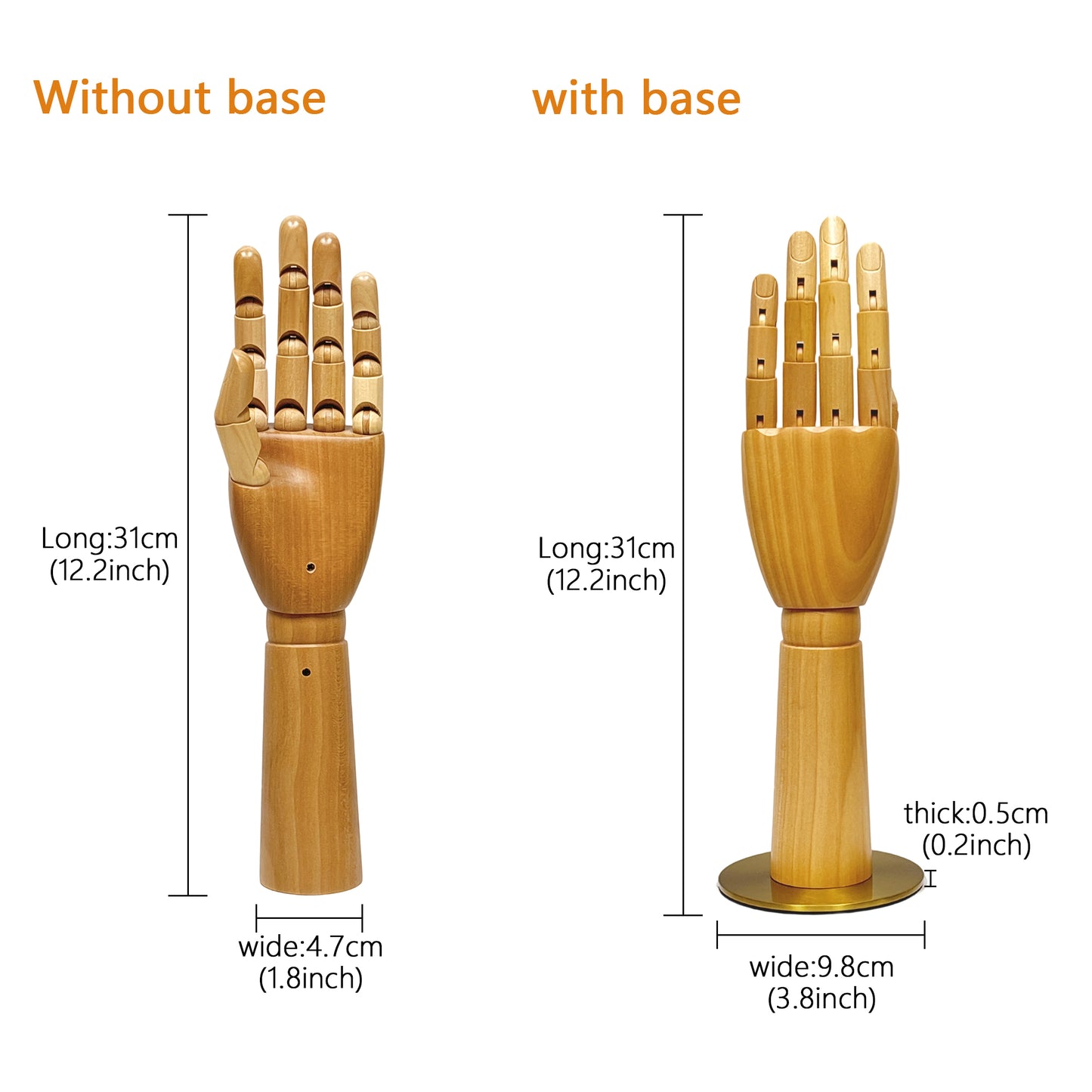 DE-LIANG Mannequin Hand,Wood Art Mannequin Hand Model Statue,Sketching, Painting,Articulated Wooden Female Hand, Natural Wood Color About 31cm*1pcs