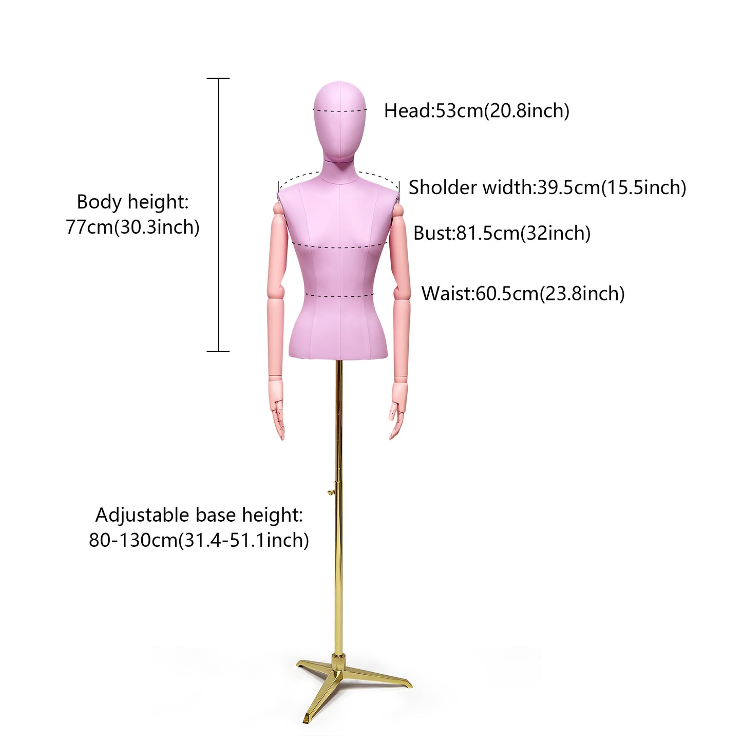 DE-LIANG Lilac Leather Female Half Body Mannequin with Arms & Gold Base – Luxury Dress Form Torso, Fiberglass Display Model for Boutique Clothing, Jewelry & Fashion Window Display
