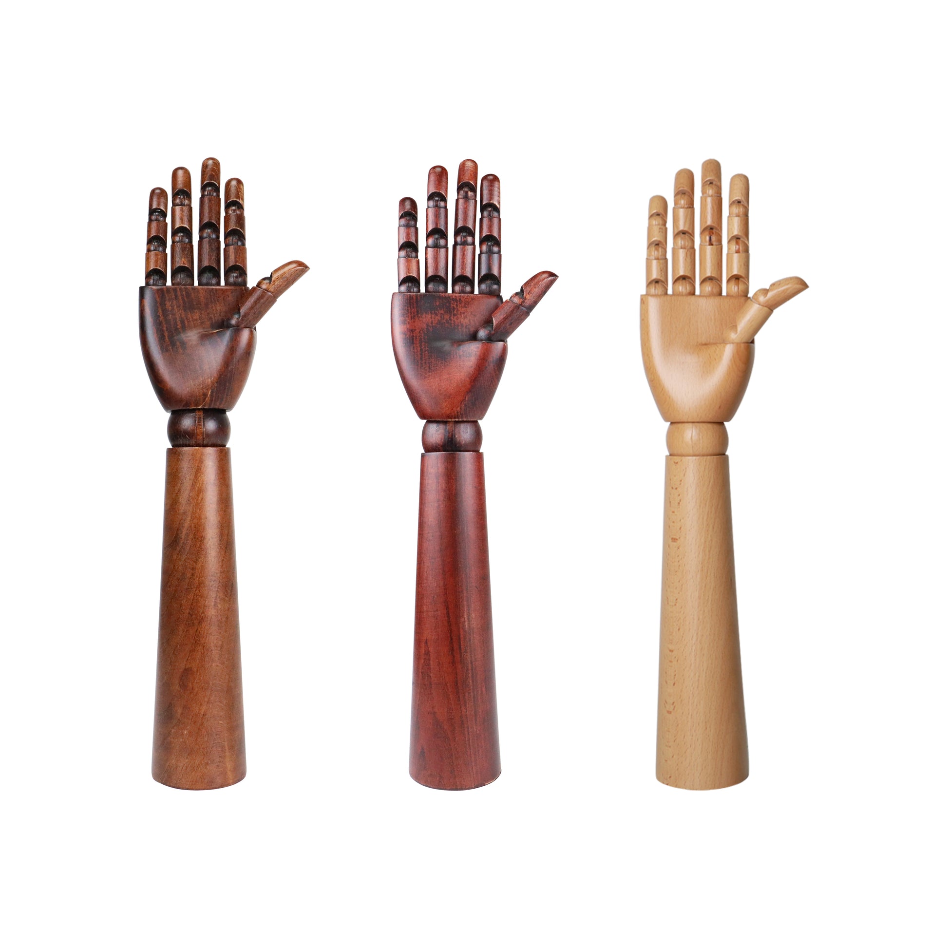 Wood Model Hand mannequin | Flexible Movable Fingers Manikin | Jewelry Display Props | 43cm Artist Joint Model Hand Natural Dark Red Brown DE-LIANG