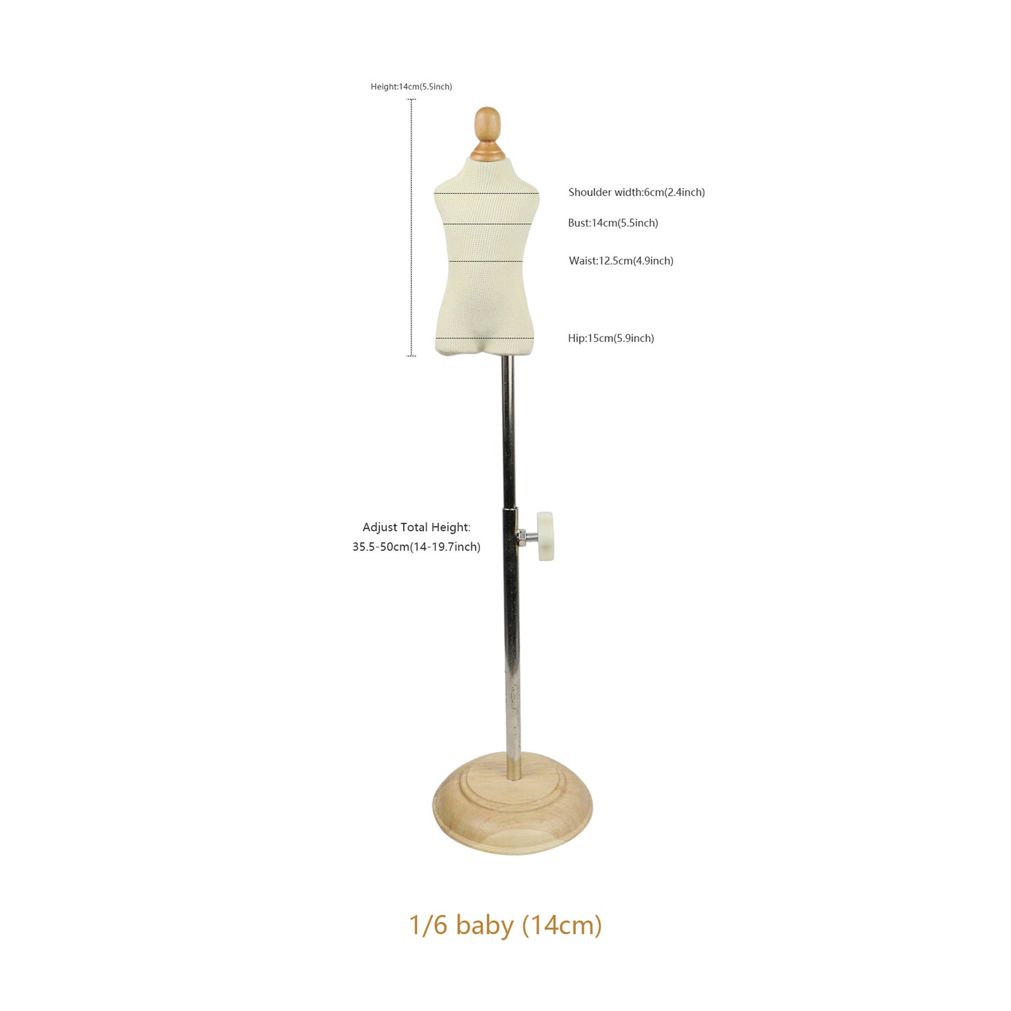 DE-LIANG Mini Baby Dress Form,1:6 Scale Size Sewing Display Mannequin Form Fully Pinable, 1/6 Foam Flexible Dressmaker Pattern Dress form with Base DE-LIANG