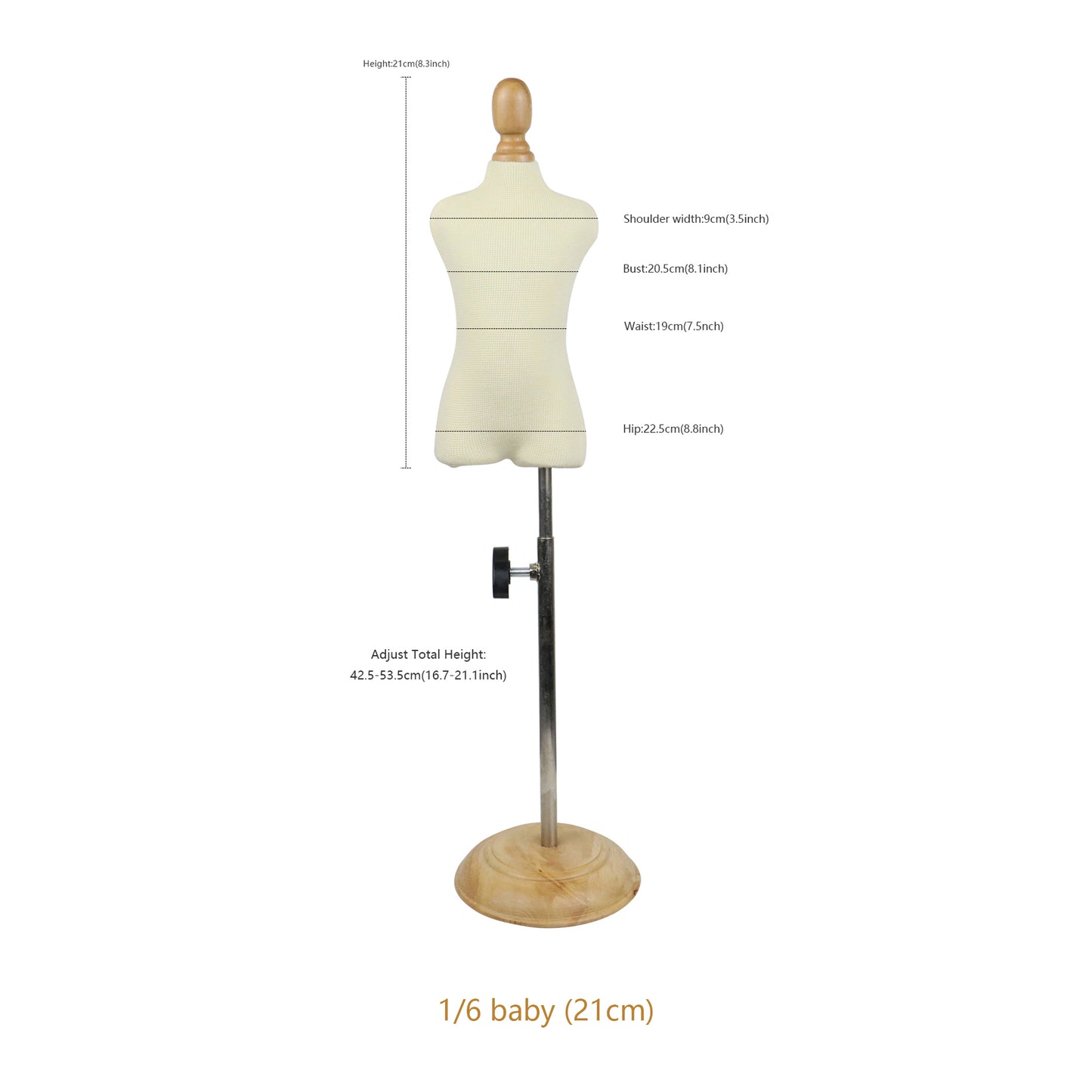 DE-LIANG Mini Baby Dress Form,1:6 Scale Size Sewing Display Mannequin Form Fully Pinable, 1/6 Foam Flexible Dressmaker Pattern Dress form with Base DE-LIANG