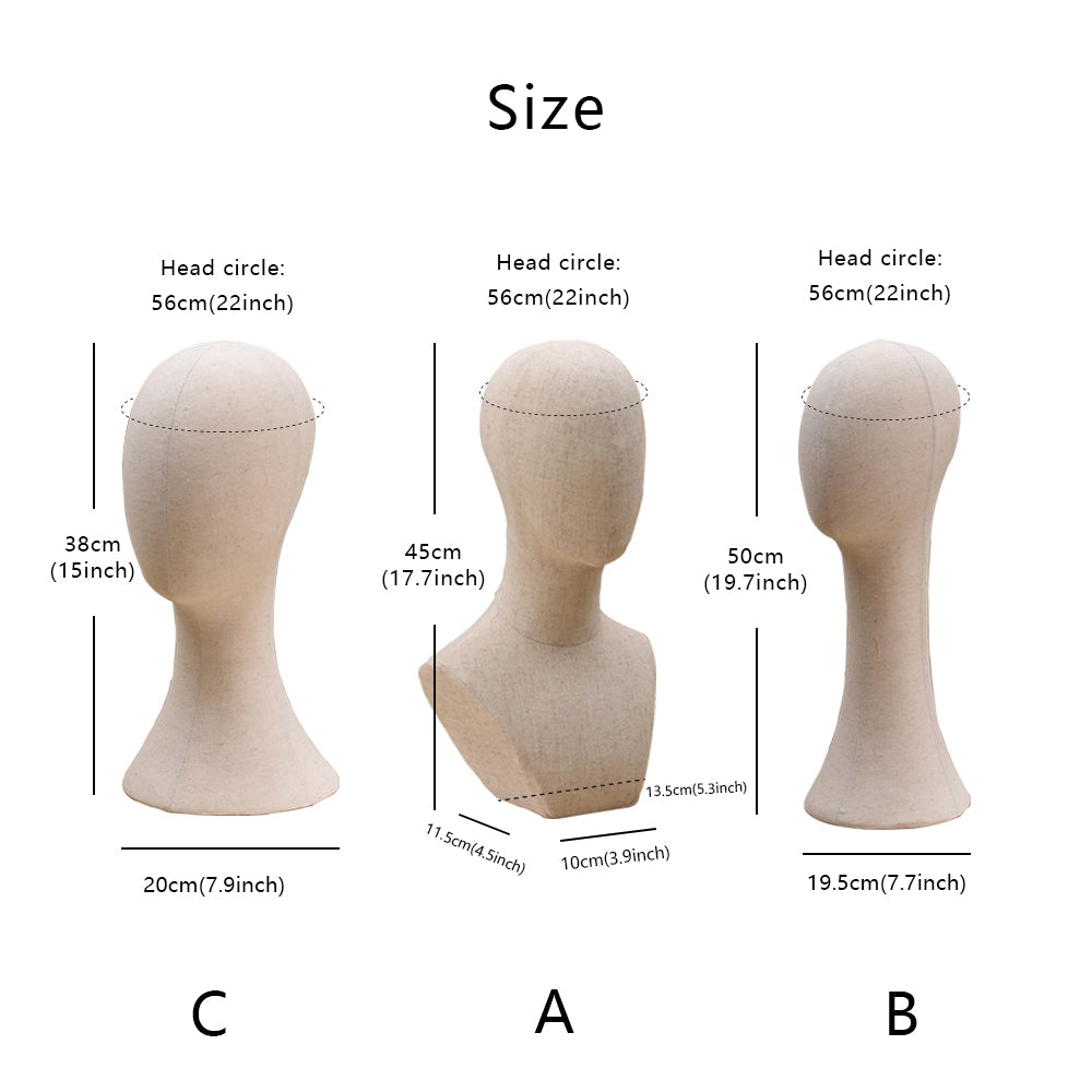 Canvas  Mannequin Head & Stand Form, Fully Pinnable Vintage Cloth Head Mannequin, Head Hat Stand/Display, lace Head Wig Stand, Hat Rack w/ Fabric DE-LIANG