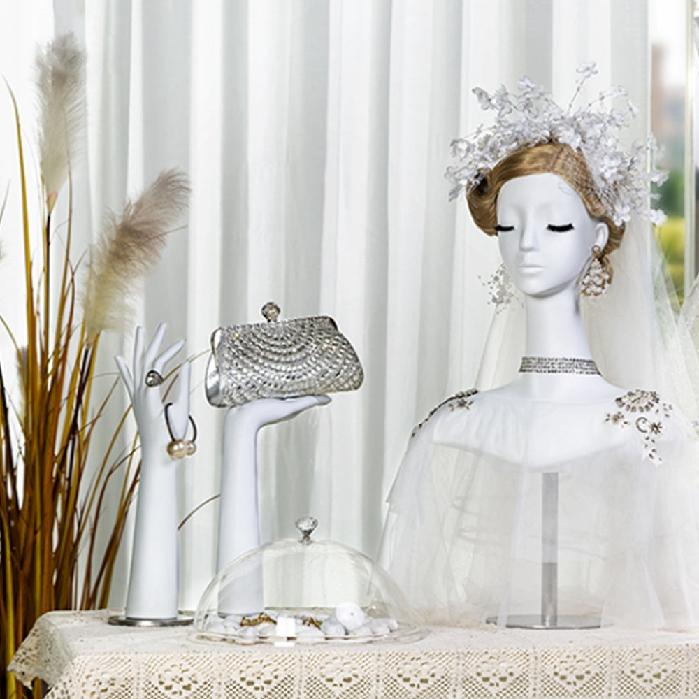 Vintage White Mannequin Hand,Female Right and Left Hands Model for Jewelry Display,Wig Hat Stand,Headphone Stand Head,Dress Form Mold Dummy DE-LIANG