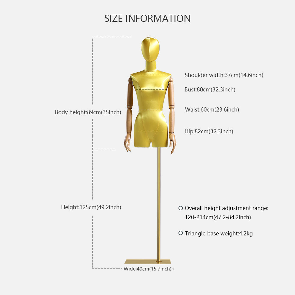 DE-LIANG Luxury Satin Half Body Female Mannequin, Adjustable Women Silk Dress form, Clothing Model Props,Lady Display Form with Wood Arm, Jewelry Pro DE-LIANG