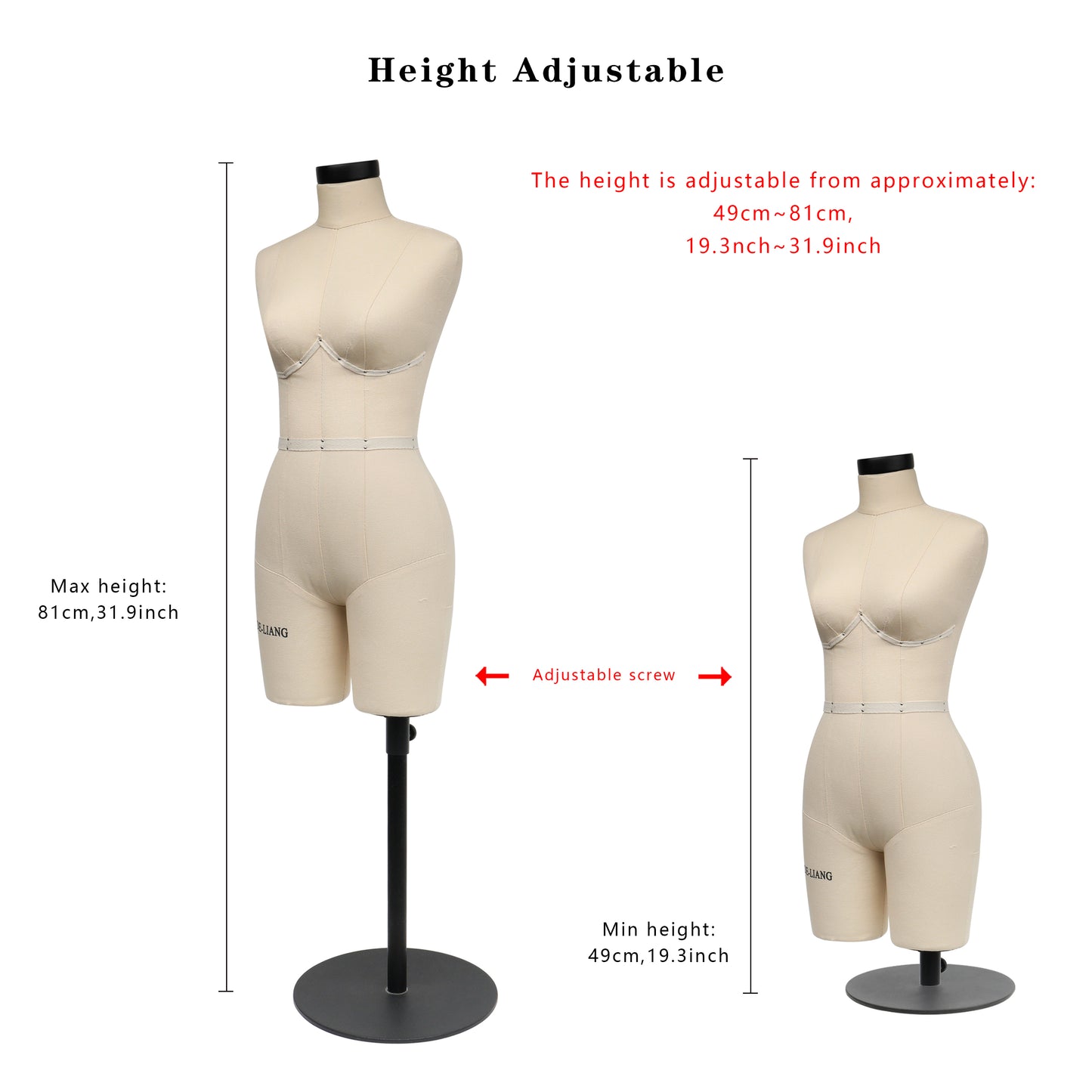 DE-LIANG Half Scale Dress Form 34B Size, Sewing Lingerie and Corsets Mannequin,Dressmaker Dummy, Half Size Miniature Underwear Bust Form for Tailor DE-LIANG