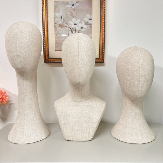 Clearance Sale Bamboo Linen Female Head Mannequin,Pinnable Head Model with Long Neck/Shoulders,for Hat/Wig/Scarf Display DE-LIANG