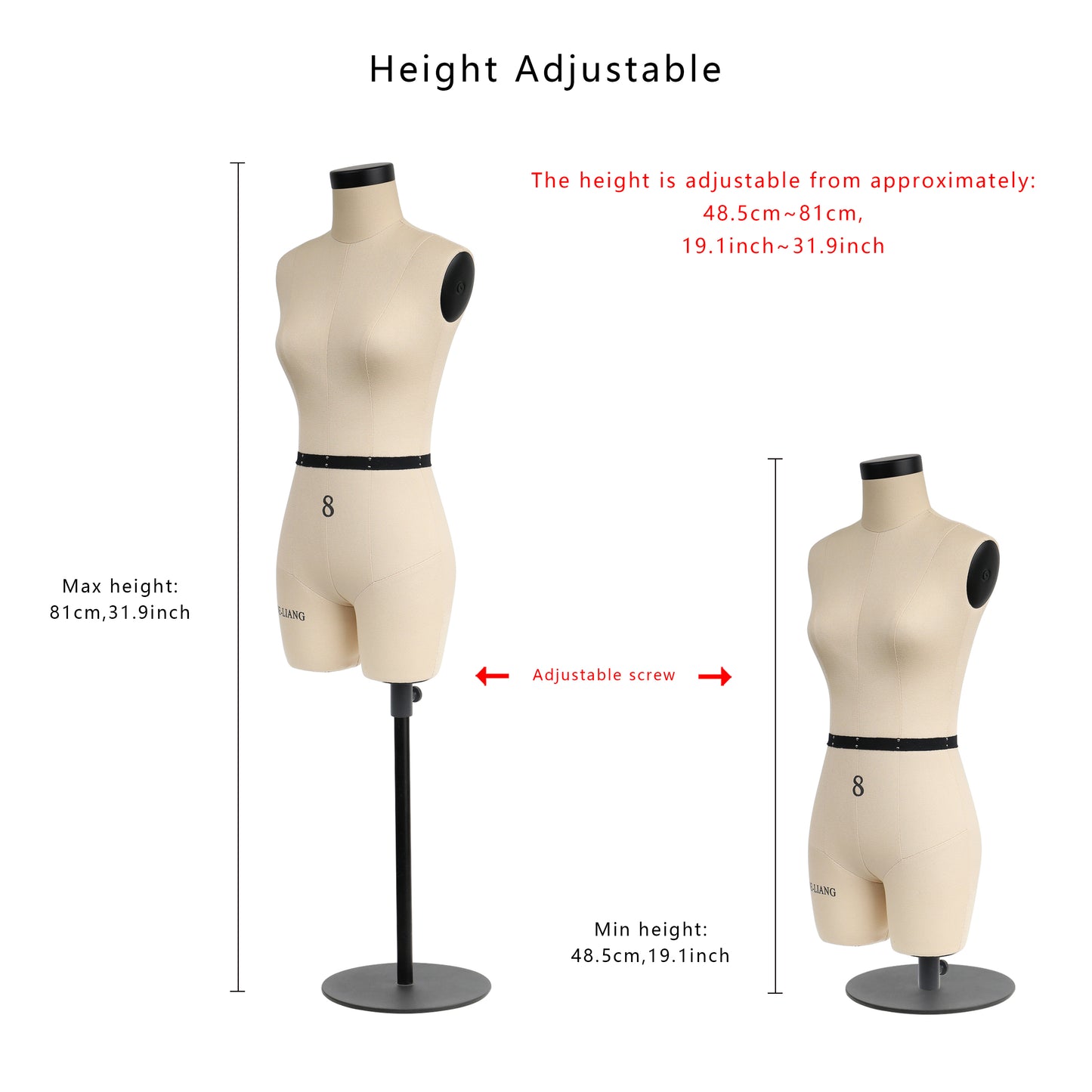 DE-LIANG Size 8 Half scale dress form,DL262 mini sewing tailor fitting mannequin dressmaker dummy, female 1/2 miniature Scale couture, NOT ADULT SIZE drap DE-LIANG