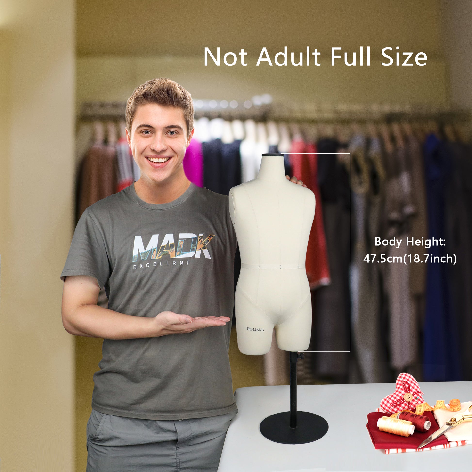 Clearance Sales Fully Pinnable Half Scale Dress Form,Mini Men Dressmaker Dummy for Sewing,1/2 Trouser Tailor Dummy, Half Size Scale Form DE-LIANG