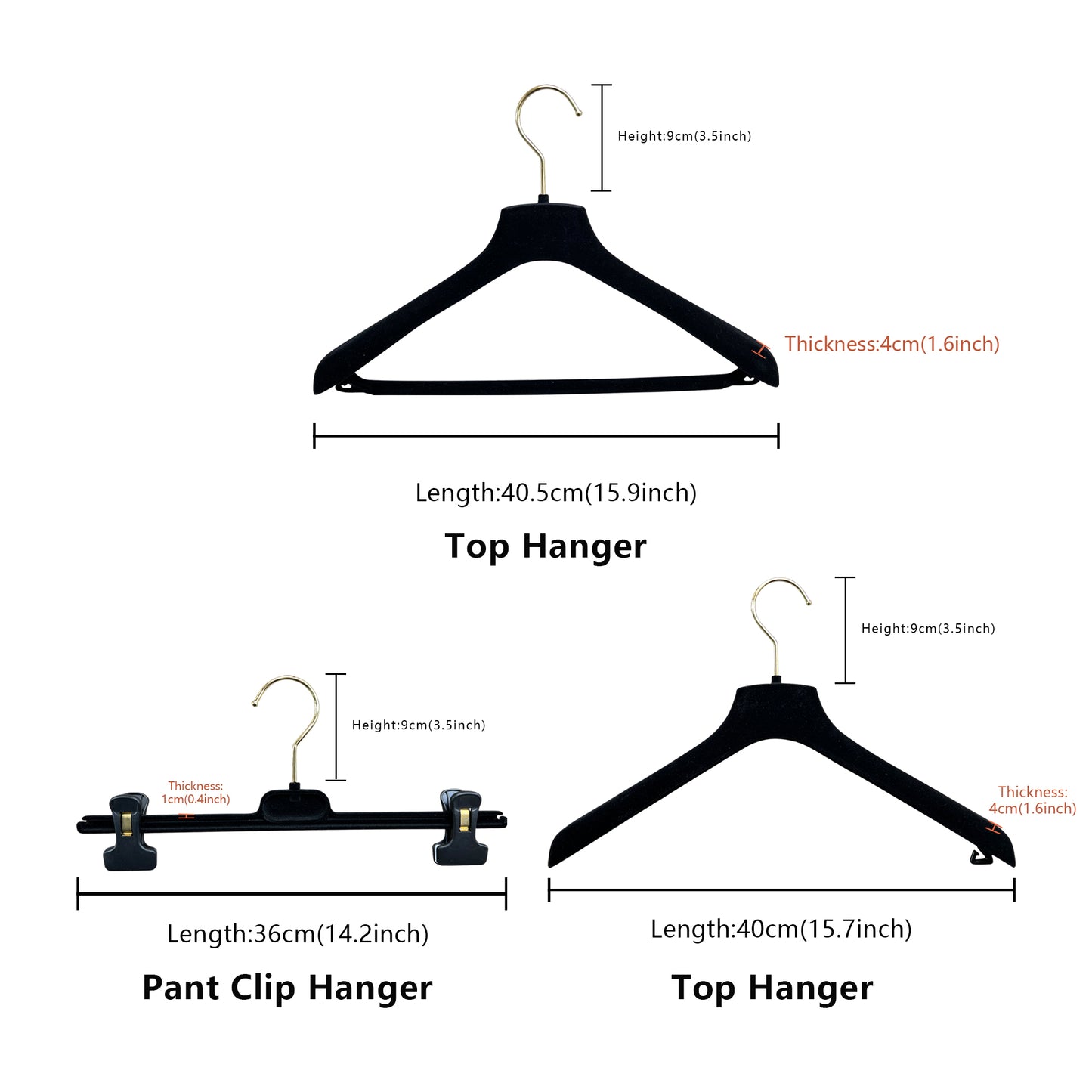DE-LIANG Luxury Black Velvet Hanger,Coat Flocking Clothing Hanger, Clothing Display Rack, Bottom Clip Pant clothing hanger Non-slip,3 styles DE-LIANG