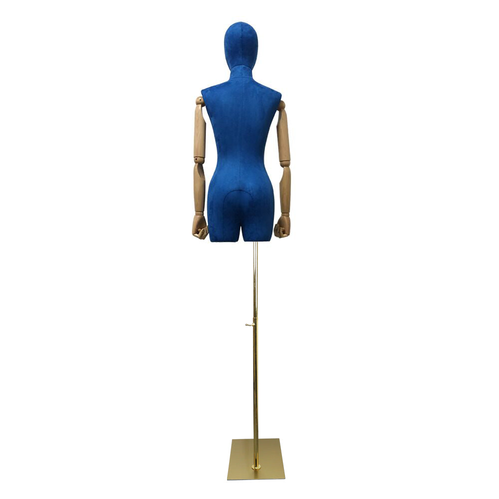 DE-LIANG Popular Female Half Body Velvet Fabric Display Mannequin, Woman Torso Dress Form with Wooden Arms ,High Quality Mannequin Torso DE-LIANG