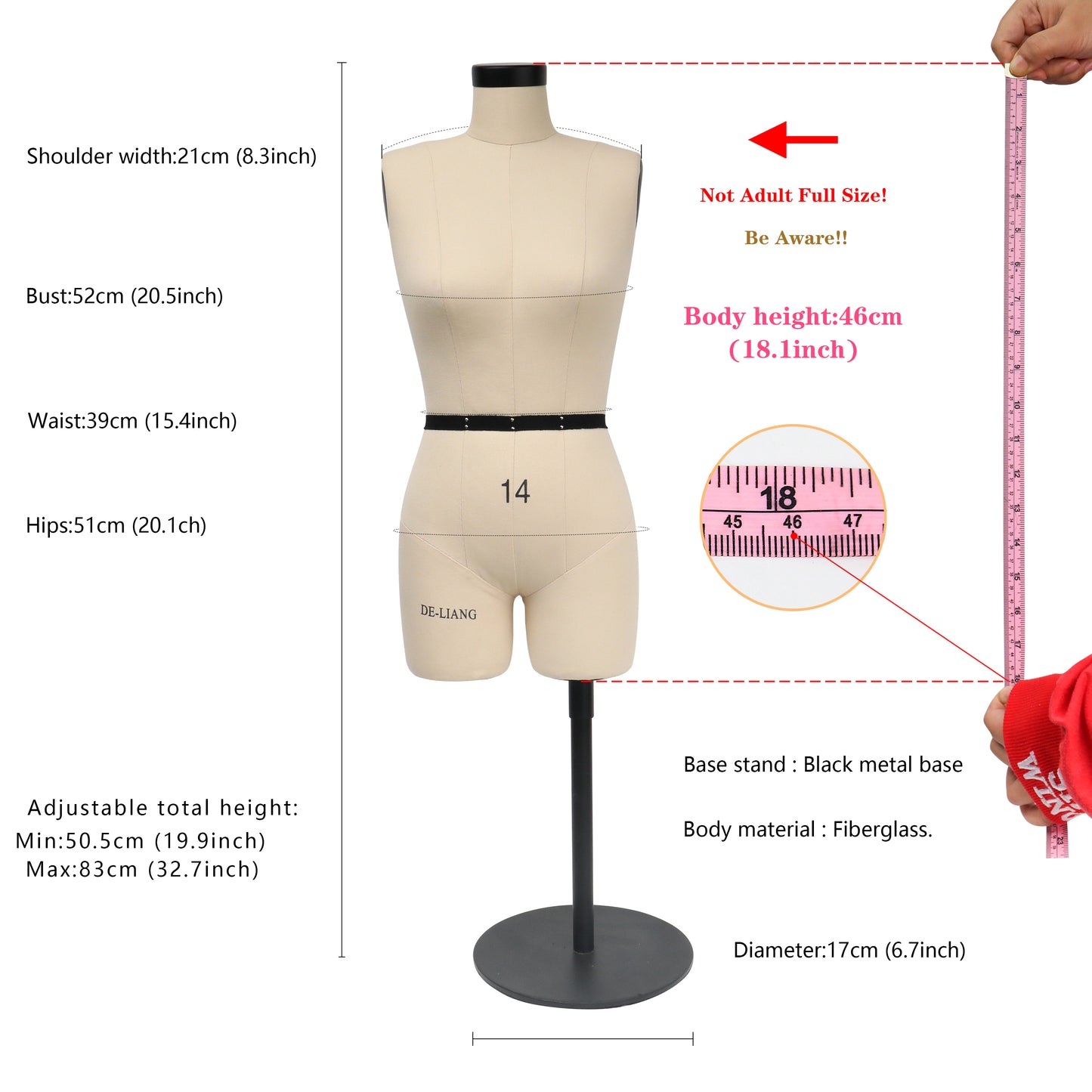 a female mannequin with measurements and measurements