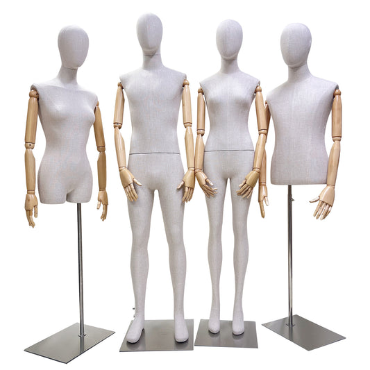 New Style Female|Male Bamboo Linen Mannequin Torso,Luxury High End Fabric Mannequin for Clothes Window Display,Full/Half Body Mannequin Torso De-Liang Dress Forms