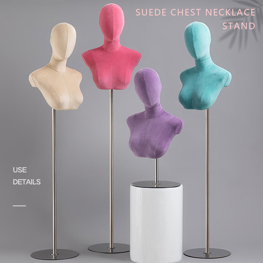 Fashion Head  Mannequin ,Colorful Suede Chest Necklace Stand, Wig Head Form for Wig Store Display DE-LIANG