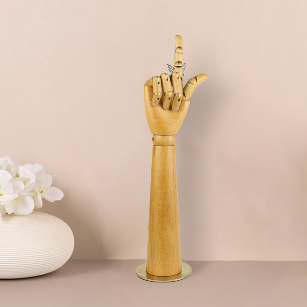 Female Right Wooden Hand Mannequin,Movable Joints Art Palm Model,Butterfly Ring Holder,Jewelry Display Props,for Windows/Home Decoration DeLiangDressForms