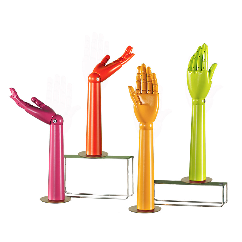 DE-LIANG Colorful Wood Hand Mannequin Right and Left Hands Model Prop, Movable Joints Wooden Hand for Jewelry Display/Table Decoration DE-LIANG