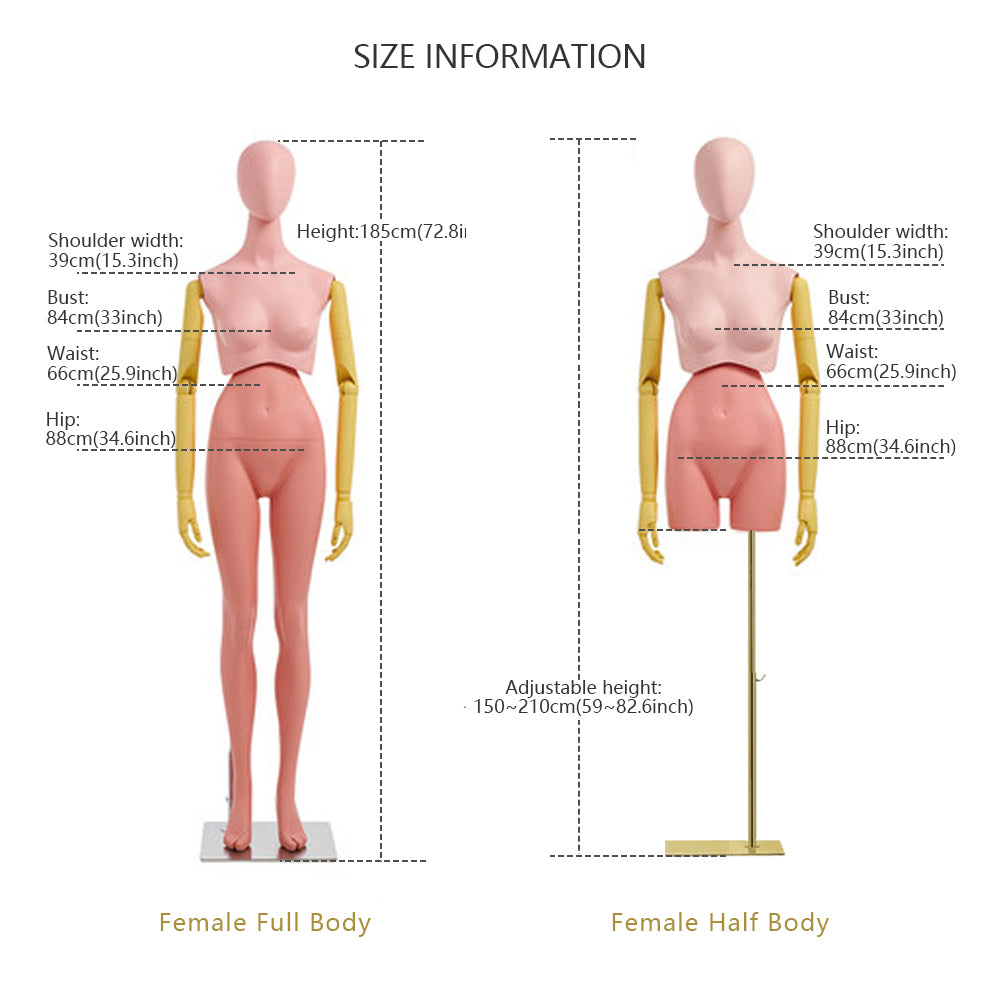 DE-LIANG Half Body Female Mannequin, Full Body Men Dress Form Dummy with Wooden Arms,Kid Twist Waist Style Model for Window Display De-Liang Dress Forms