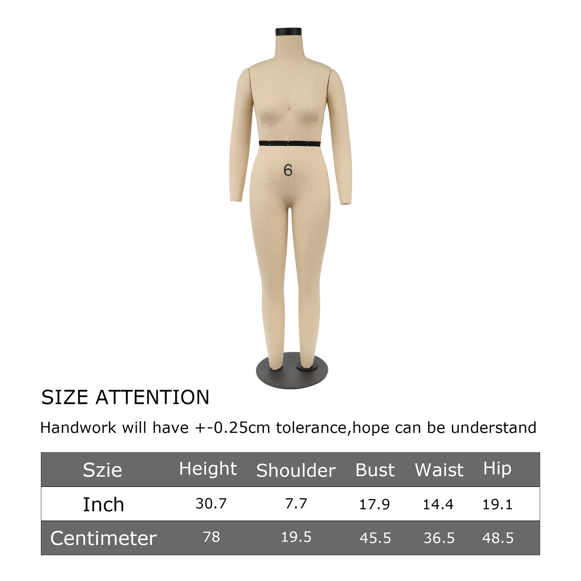 DL265 Half Scale dress form full body, US size 6 1/2 scale tailoring dummy,Sewing Dressmaker Mannequin with Detachable Arms DE-LIANG