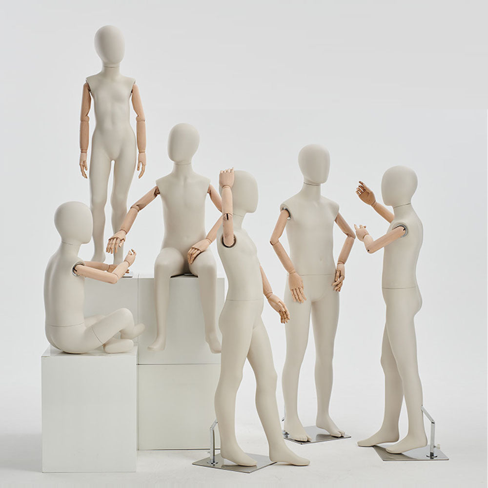 DE-LIANG Luxury Kids Mannequin with Wooden Arms, Display Painting Sitting Stand Child Full Body Dress Form Model for Cloth Display, Beige White Painting De-Liang Dress Forms