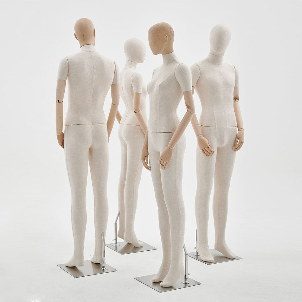 DE-LIANG Female Male Full Body Dress Form Mannequin, Display Model with Fade Wood Head, Adult Cloth Dummy with Wooden Arms, Upper Manikin for Wig DeLiangDressForms