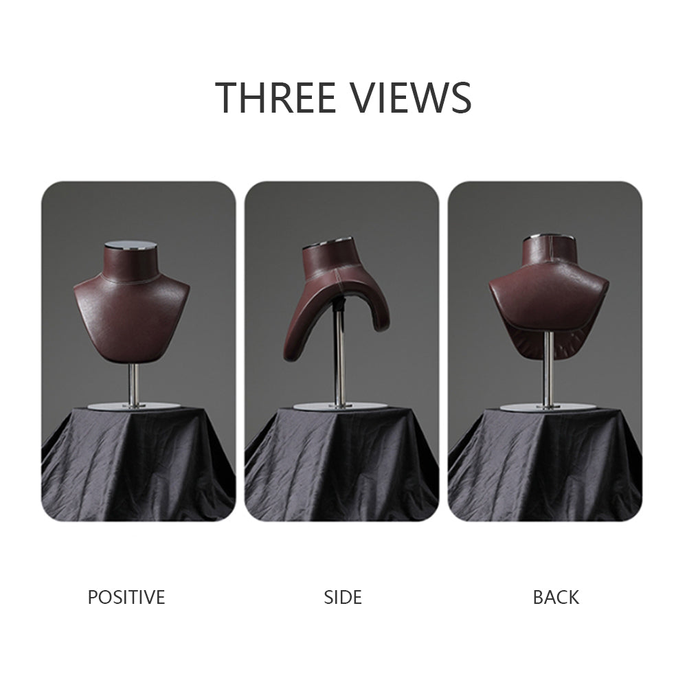 Luxury Leather Neck Bust Form, PU Leather Fabric Jewelry Collar Holder, Bow Tie/ Craft Display Rack,Chest Model Torso for Necklace Storage De-Liang Dress Forms