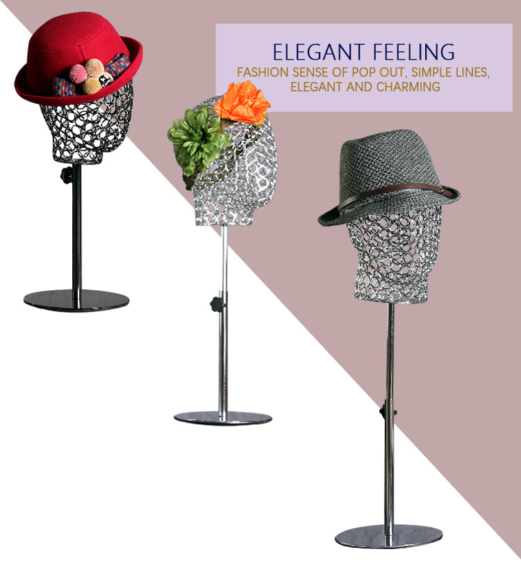 Fashion Head Mannequin, Silver Diamond Steel Plate Support ,fully Pinnable Mannequin  Head Stand,hat Wig Display Head Model With Metal Base 