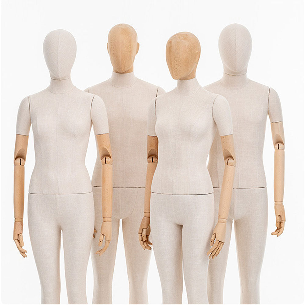 DE-LIANG Female Male Full Body Dress Form Mannequin, Display Model with Fade Wood Head, Adult Cloth Dummy with Wooden Arms, Upper Manikin for Wig DeLiangDressForms