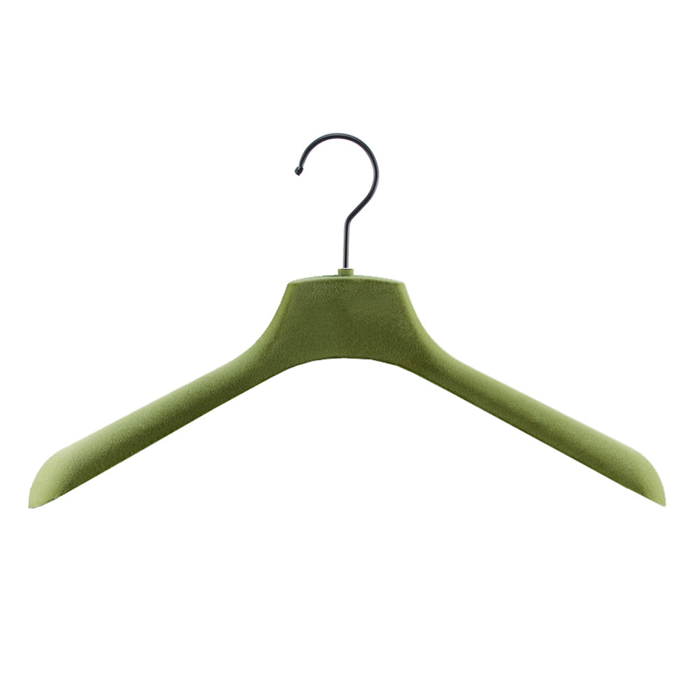 Green Velvet Plastic Hanger for Coat Pants Trouser, Men Woman Wedding dress bridal veil clothing hanger, velvet hanger customize De-Liang Dress Forms