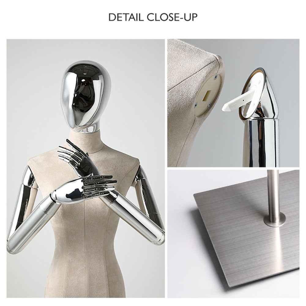 Newst Style Fashion Chrome Head Female Mannequin Torso,Half Body Mannequin Torso ,for Window Display De-Liang Dress Forms