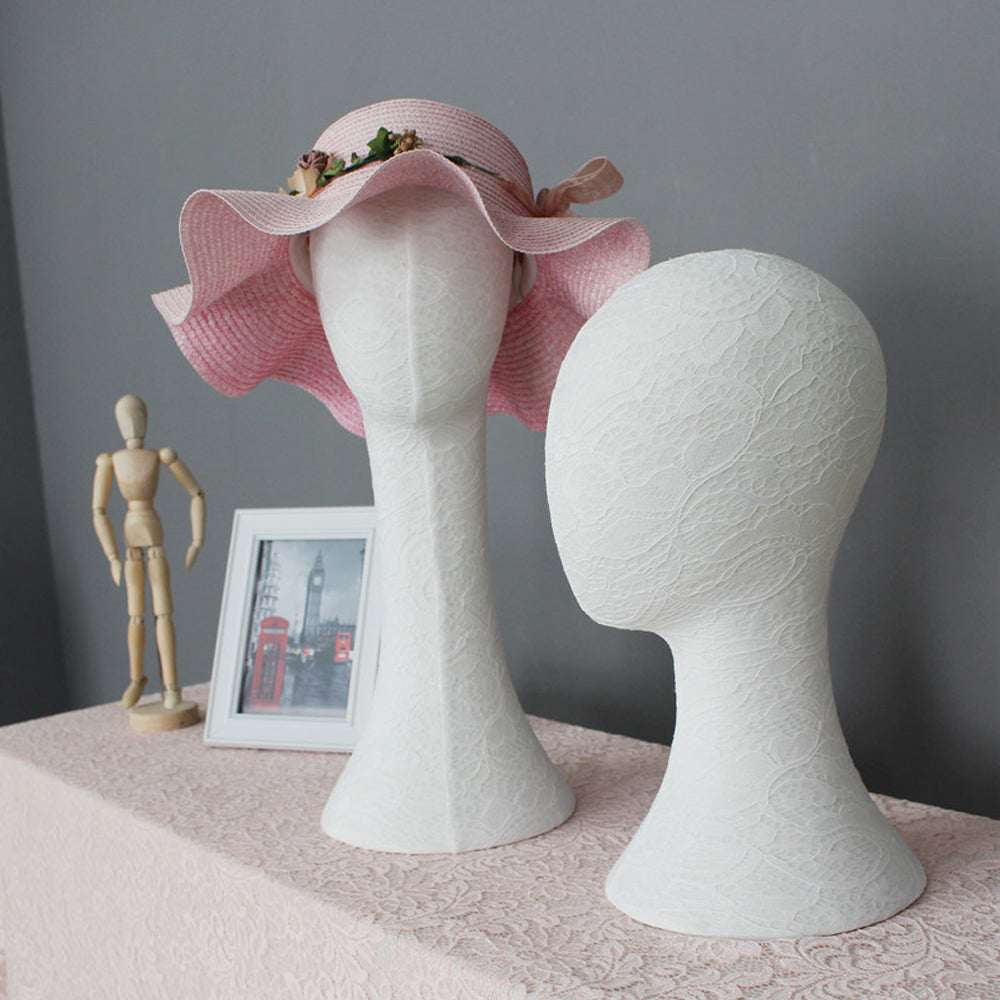 Canvas  Mannequin Head & Stand Form, Fully Pinnable Vintage Cloth Head Mannequin, Head Hat Stand/Display, lace Head Wig Stand, Hat Rack w/ Fabric DE-LIANG
