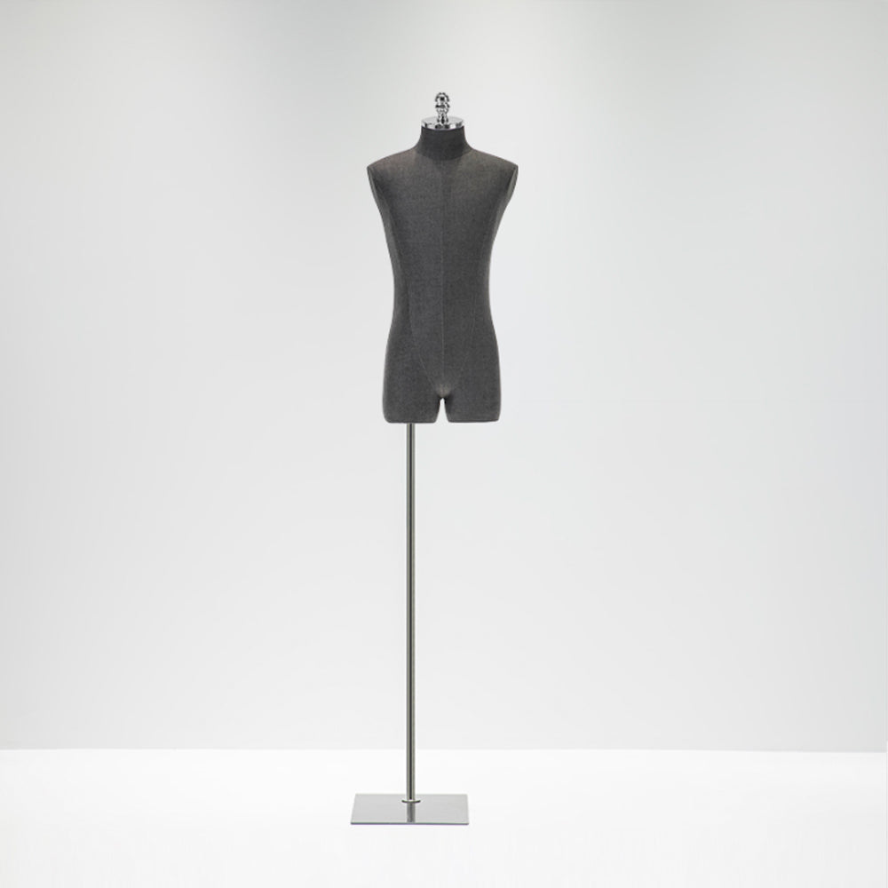 Male Half Body Mannequin,Adult Torso Form with Stand,Men Display Torso with Wooden Arms for Suit Display, Square metal Base, Fabric Torso. DE-LIANG