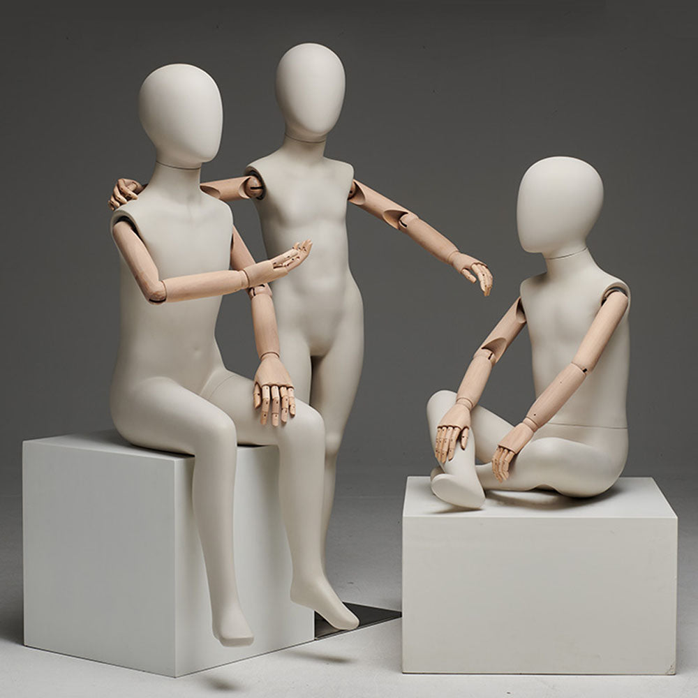 DE-LIANG Luxury Kids Mannequin with Wooden Arms, Display Painting Sitting Stand Child Full Body Dress Form Model for Cloth Display, Beige White Painting De-Liang Dress Forms