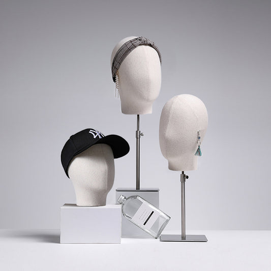 Fashion Mannequin Head, Linen Suede Female Mannequin Hat block ,Metal Hat Holder, High-grade Rack Accessories for Hair Boutique DE-LIANG