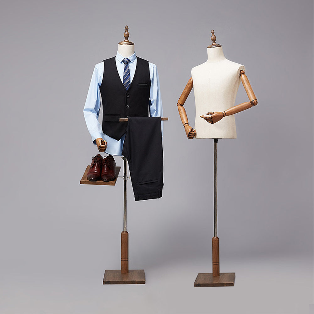 DE-LIANG Men Fabric Mannequin Torso,Half Body Dress Form For Clothing Store Display,Maniquin Body Dummy Prop,Adult Male Model with Wooden Base DE-LIANG