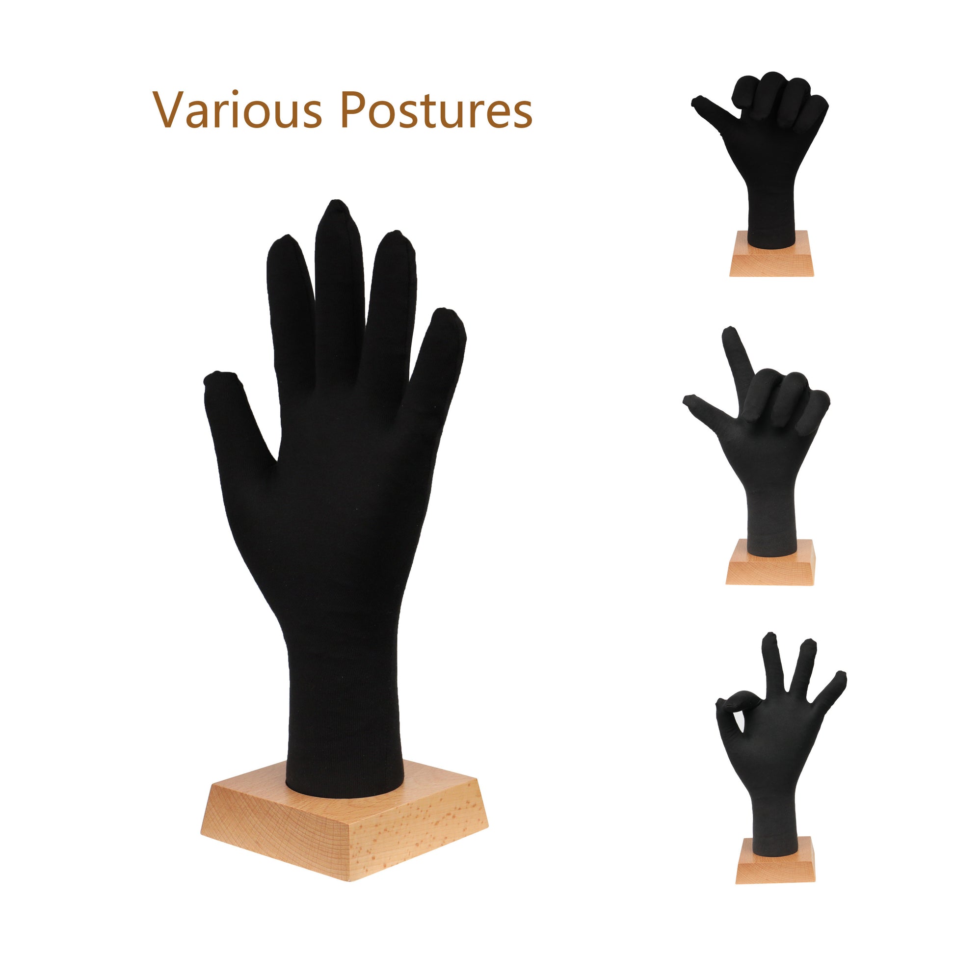 OK Hand Gestured Display Stand for Fashion Jewelry Ring Glove, Pinable Soft foam Black Mannequin Hand form, Necklace, Bracelet, bracelets DE-LIANG